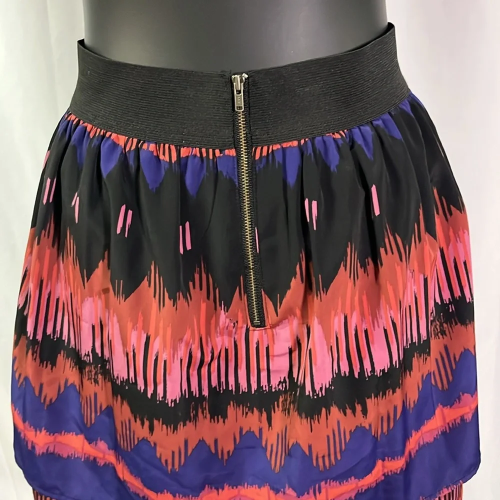 LC Lauren Conrad Pink Purple & Black Printed Tiered Hem High Waisted Mini Skirt